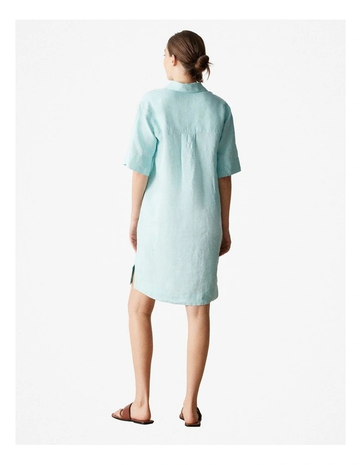 Delave Linen Shift Dress in Pale Aqua image 3