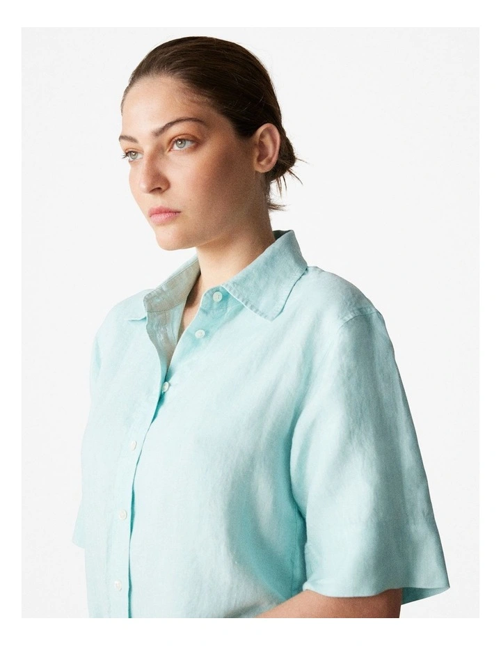 Delave Linen Shift Dress in Pale Aqua image 4