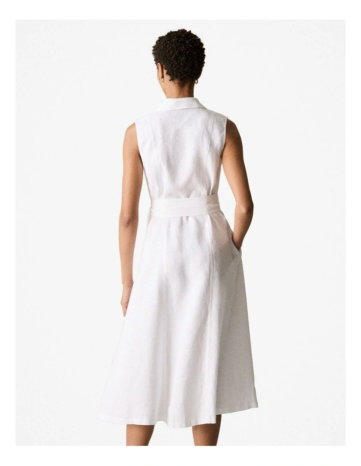 Linen Panel Detail Shirt Dress in White image 3