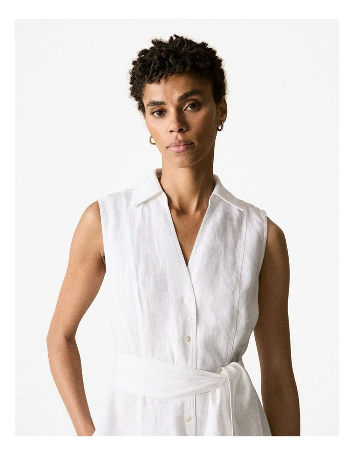 Trenery Linen Panel Detail Shirt Dress in White | MYER Trenery Linen Panel Detail Shirt Dress in White | MYER