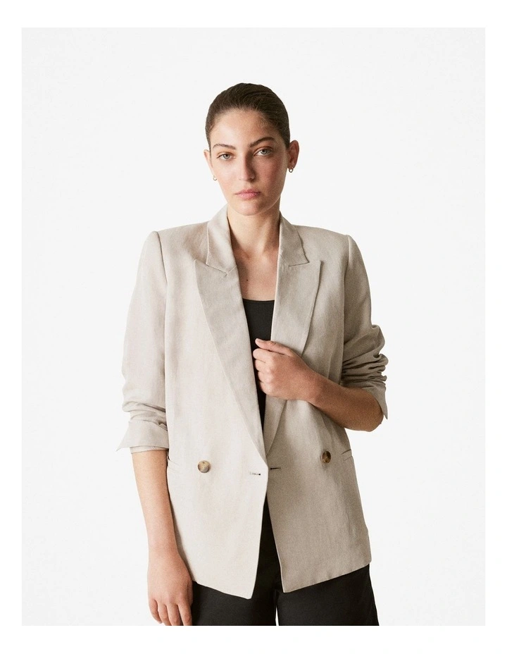 Viscose Linen Blend Double Breasted Blazer in Birch image 1