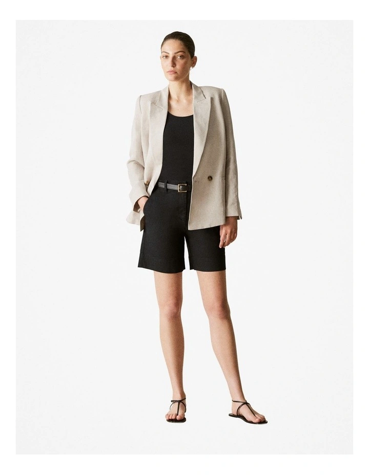 Viscose Linen Blend Double Breasted Blazer in Birch image 2