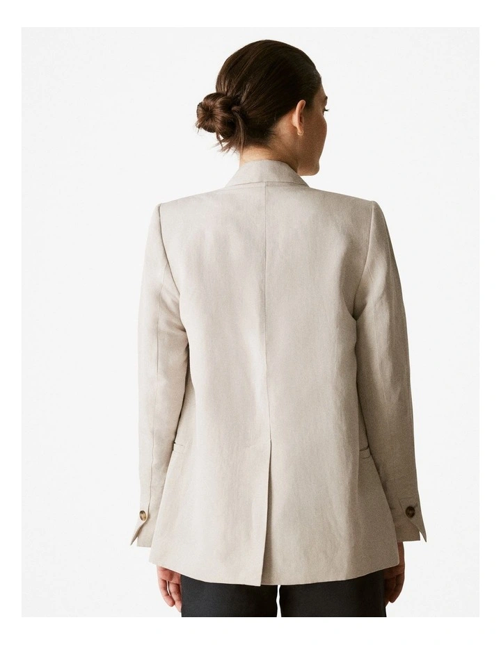 Viscose Linen Blend Double Breasted Blazer in Birch image 3