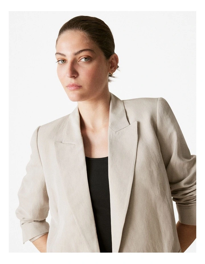 Viscose Linen Blend Double Breasted Blazer in Birch image 4