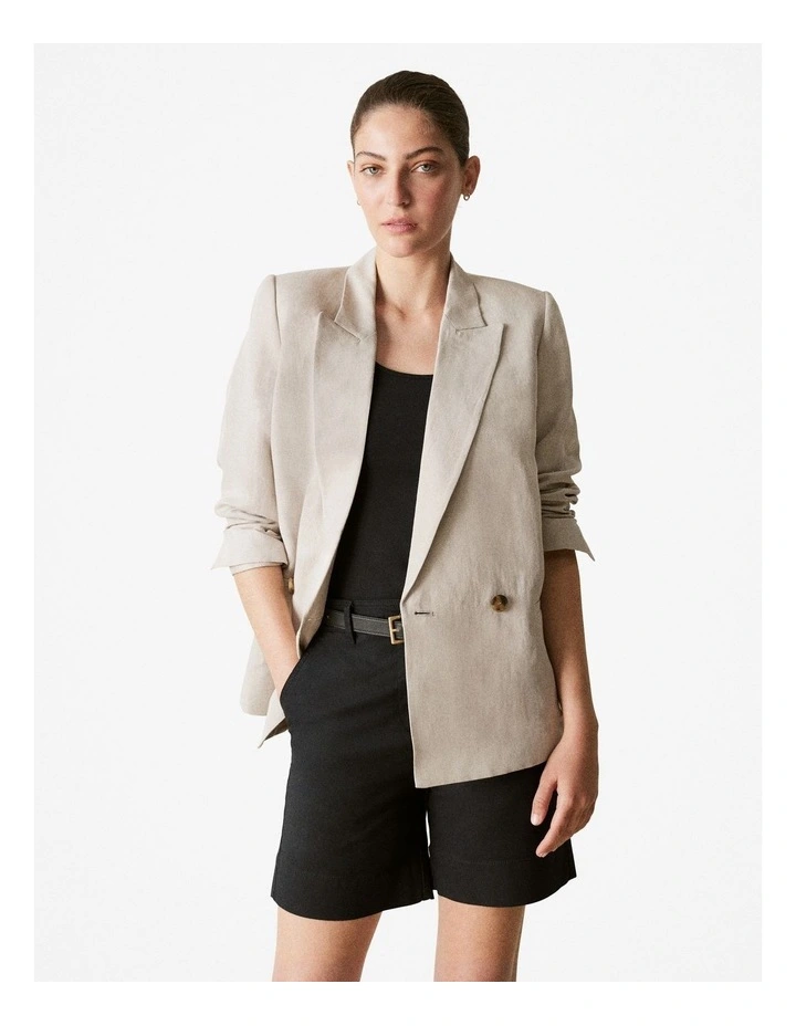 Viscose Linen Blend Double Breasted Blazer in Birch image 5