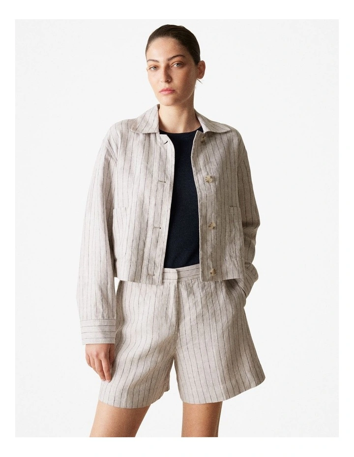 Yarn Dyed Linen Pinstripe Jacket in Flax image 1
