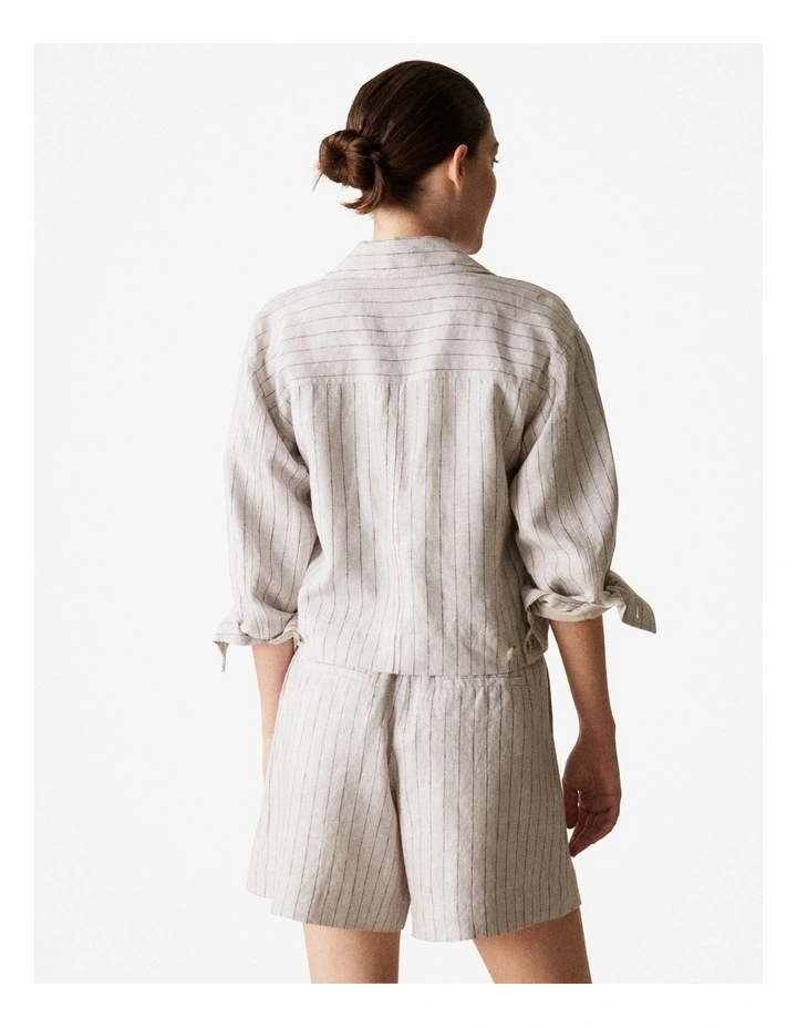 Yarn Dyed Linen Pinstripe Jacket in Flax image 3