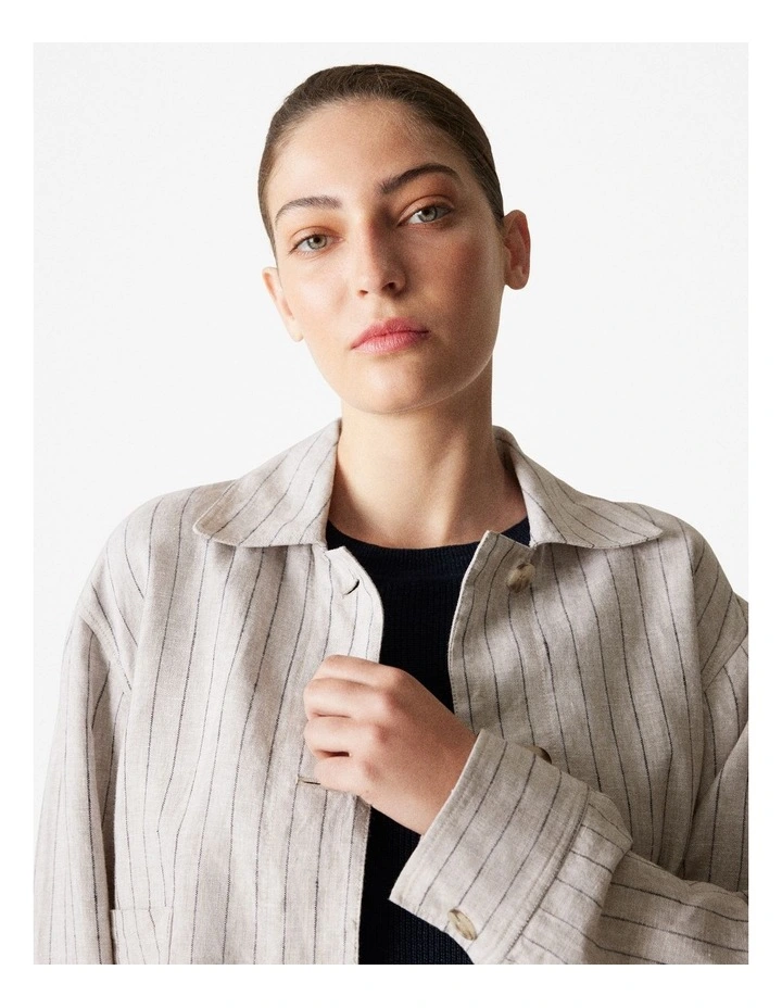 Yarn Dyed Linen Pinstripe Jacket in Flax image 4