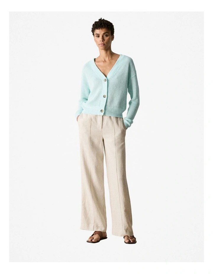 Linen Relaxed Fit Cardigan in Pale Aqua image 2