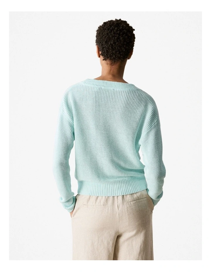 Linen Relaxed Fit Cardigan in Pale Aqua image 3