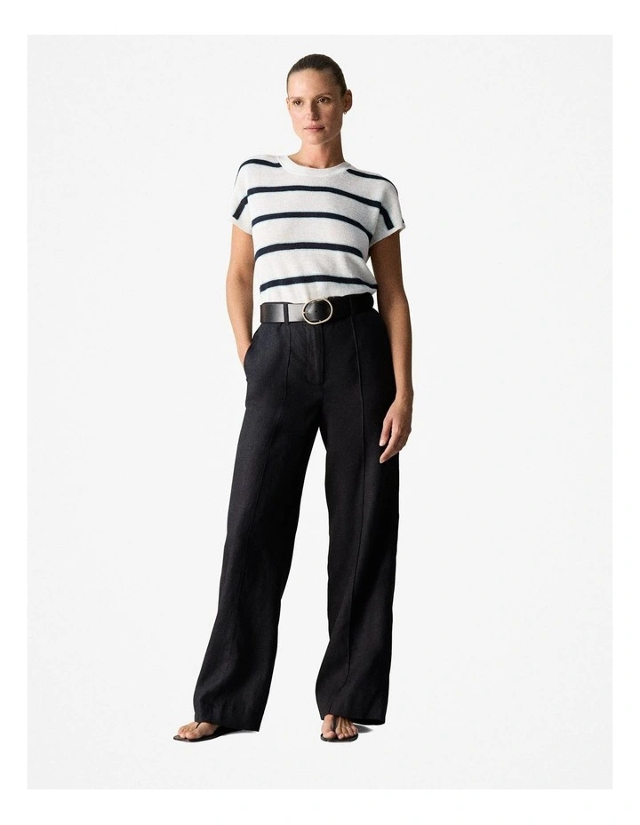 Linen Blend Stripe Knit T-shirt in Night Sky image 2
