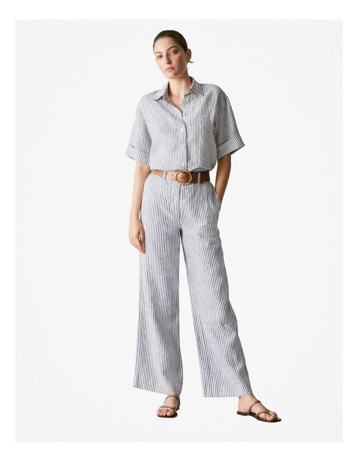 Yarn Dyed Linen Stripe Short Sleeve Shirt in Night Sky image 2