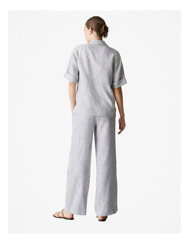 Yarn Dyed Linen Stripe Short Sleeve Shirt in Night Sky image 3