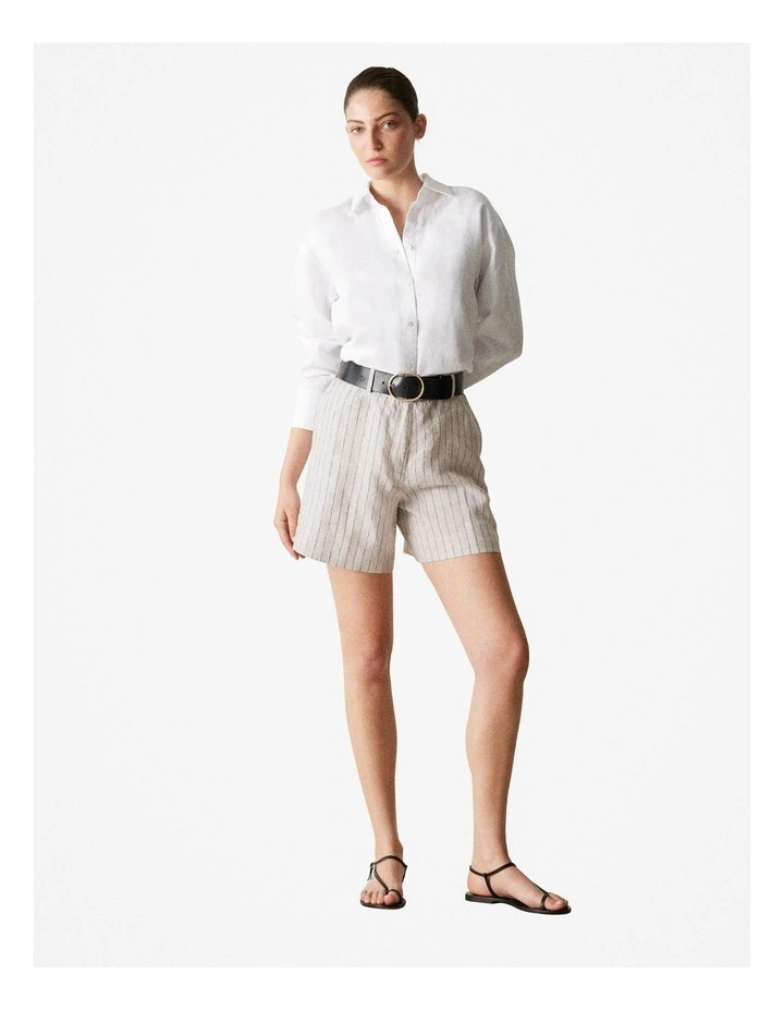 Linen Relaxed Long Sleeve Shirt in White image 2