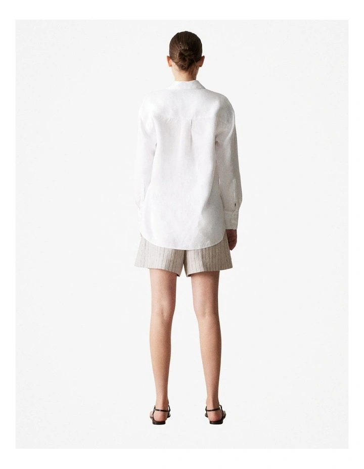 Linen Relaxed Long Sleeve Shirt in White image 3