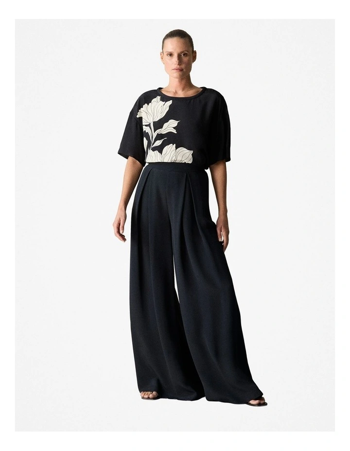 Silk Clipped Floral Top in Black image 2