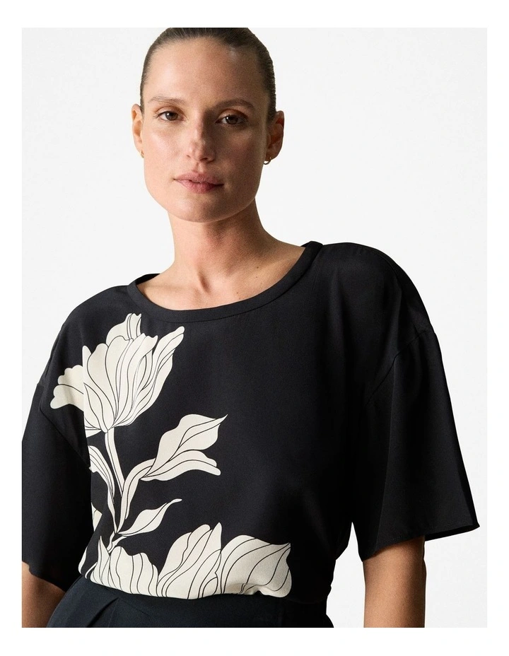 Silk Clipped Floral Top in Black image 4