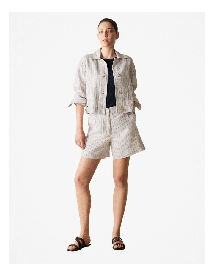 Linen Pinstripe Smart Short in Flax image 1