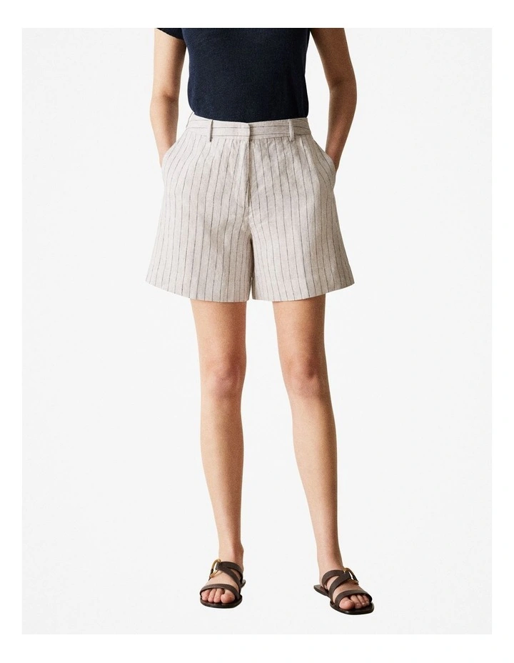 Linen Pinstripe Smart Short in Flax image 2