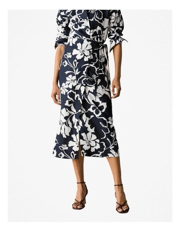 Linen Floral Wrap Skirt in Night Sky image 2