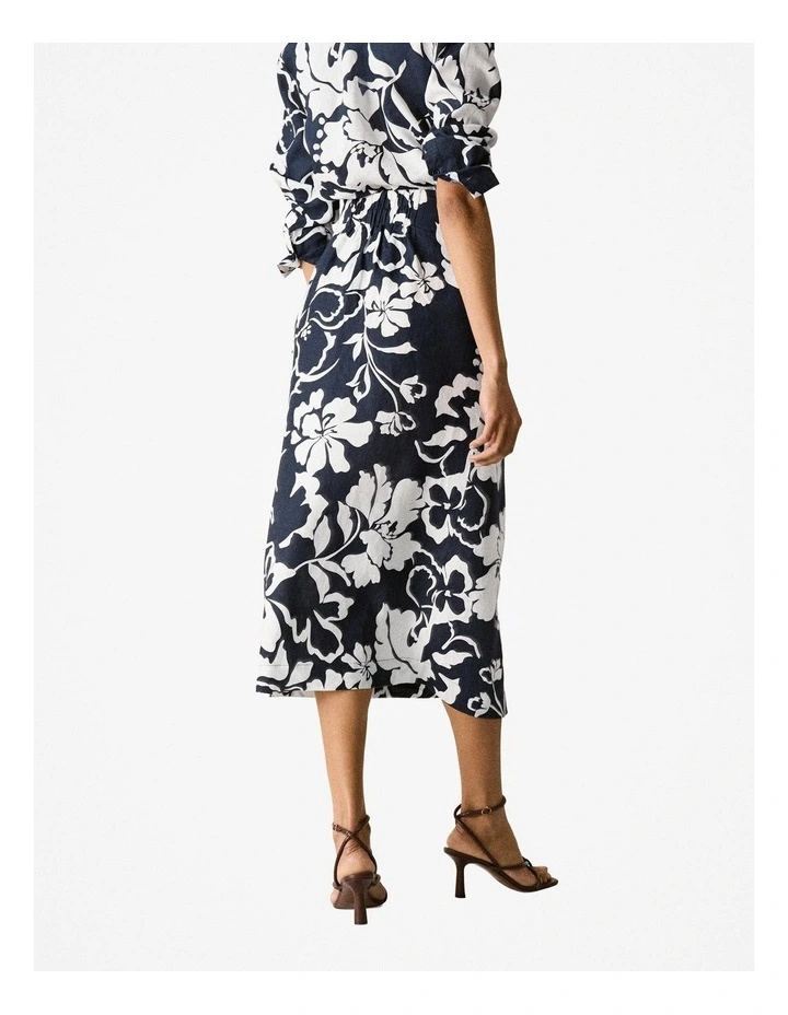 Linen Floral Wrap Skirt in Night Sky image 3