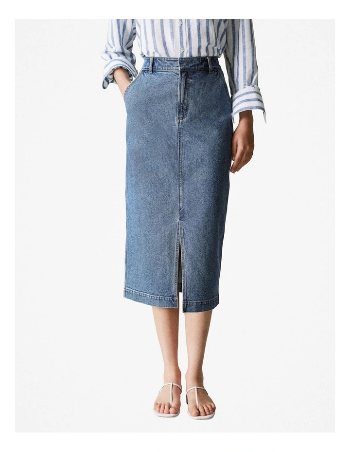 Australian Cotton Blend Denim Skirt in Vintage Wash Denim image 2