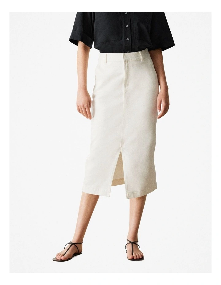 Australian Cotton Blend Denim Skirt in White image 2
