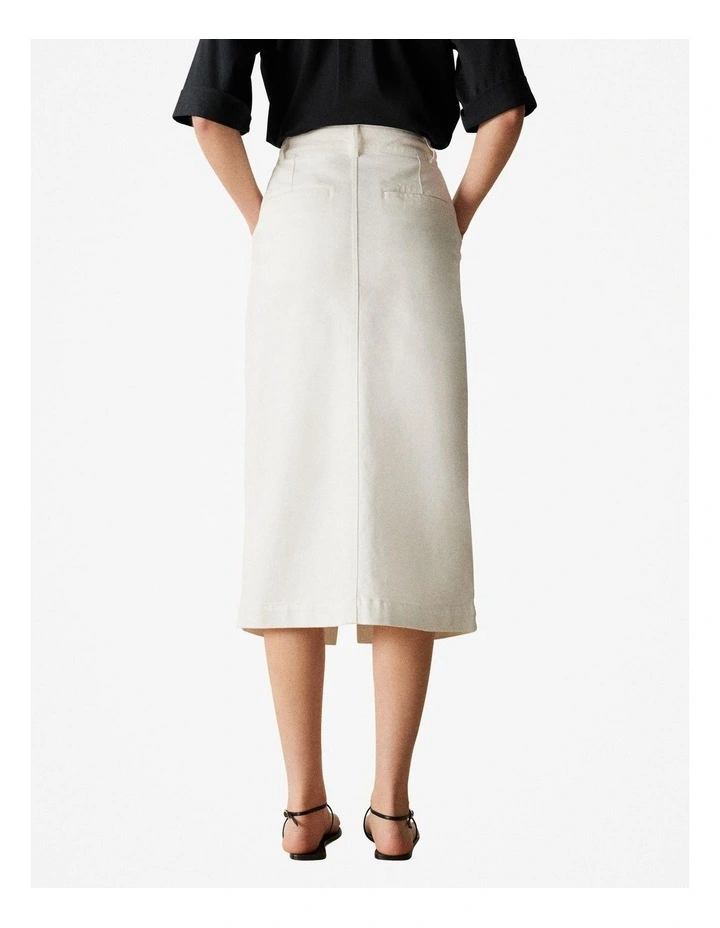 Australian Cotton Blend Denim Skirt in White image 3
