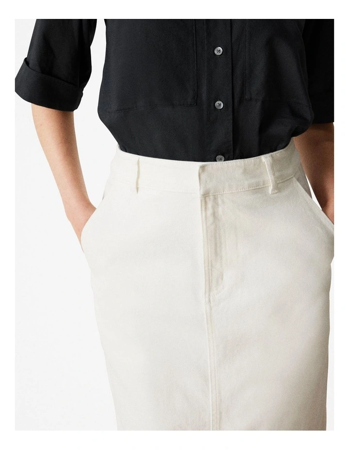Australian Cotton Blend Denim Skirt in White image 4