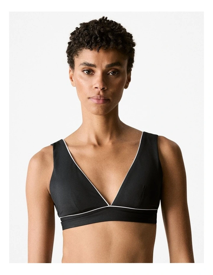 V Neck Bikini Top in Black image 2