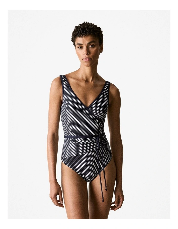 Wrap Stripe One Piece Swimsuit in Night Sky image 1