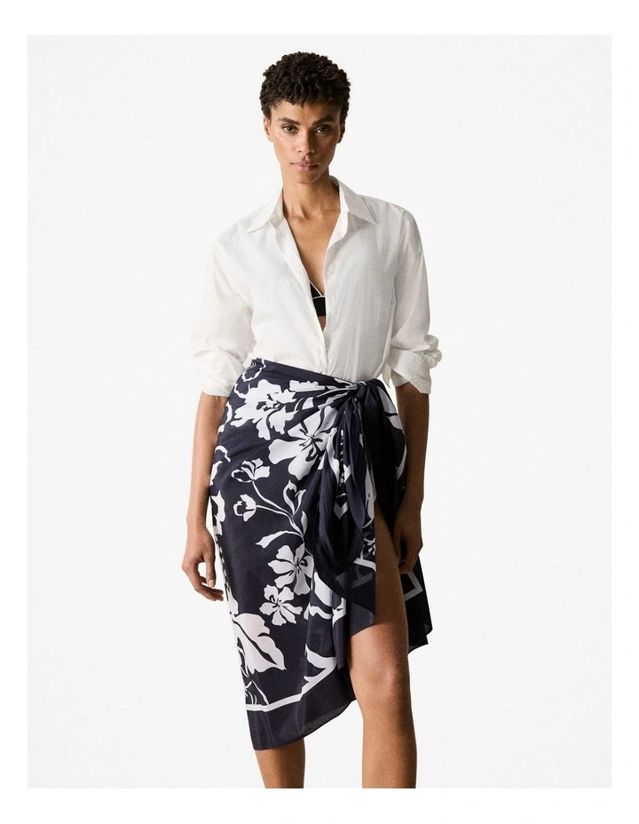 Cotton Silk Floral Sarong in Night Sky image 1