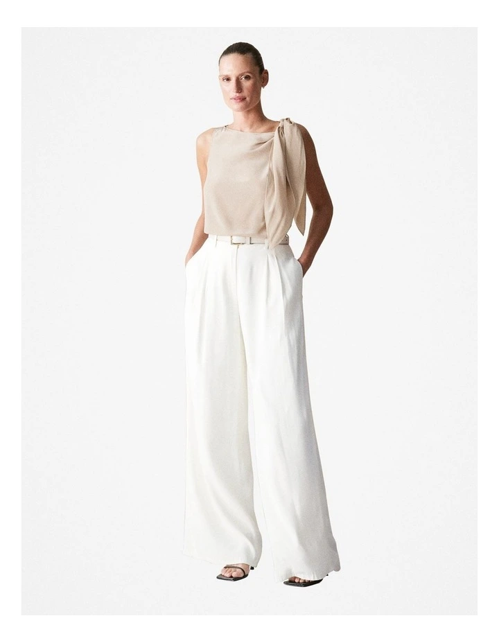 Silk Tie Detail Top in Biscuit image 2