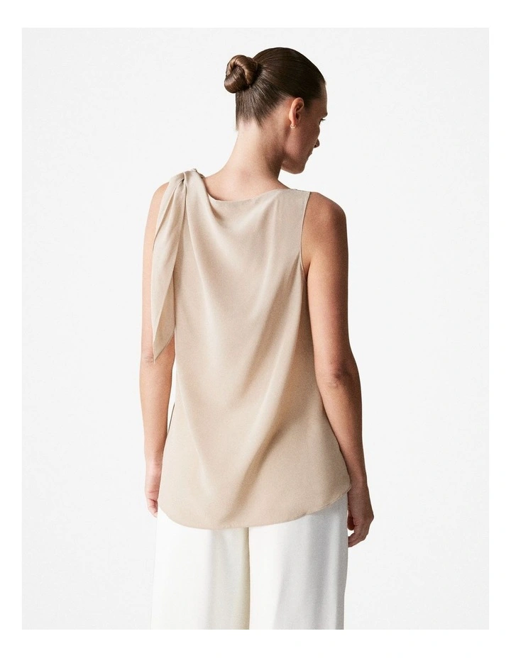 Silk Tie Detail Top in Biscuit image 3