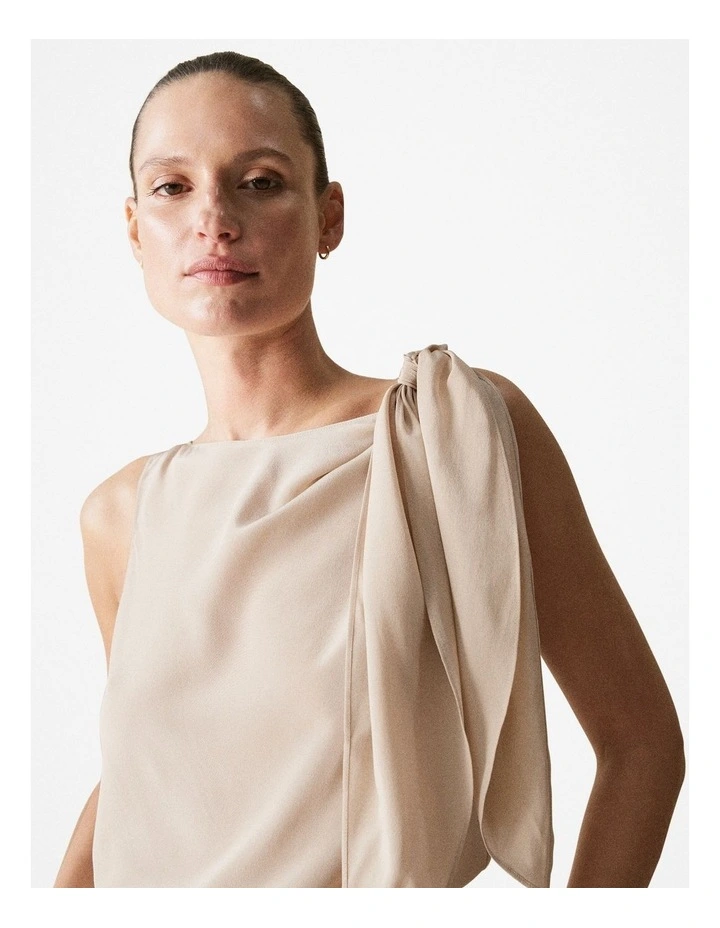 Silk Tie Detail Top in Biscuit image 4