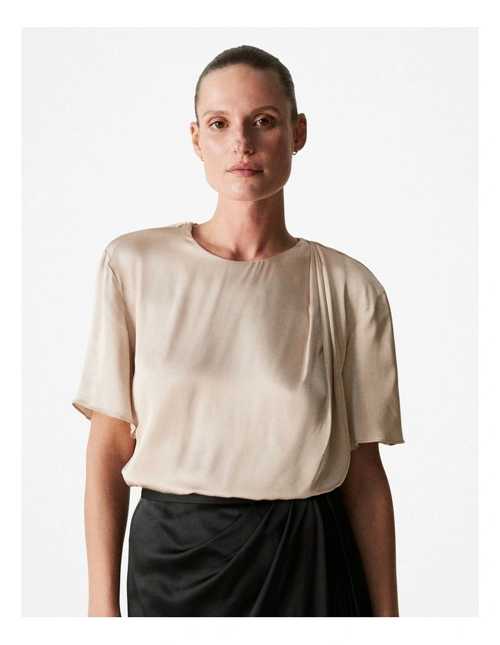 Satin Draped Detail Top in Biscuit image 1