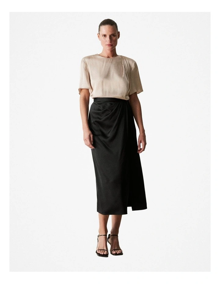Satin Draped Detail Top in Biscuit image 2
