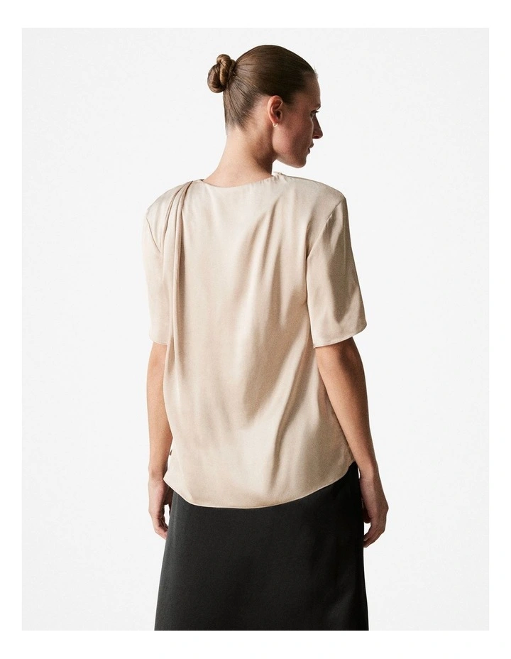 Satin Draped Detail Top in Biscuit image 3
