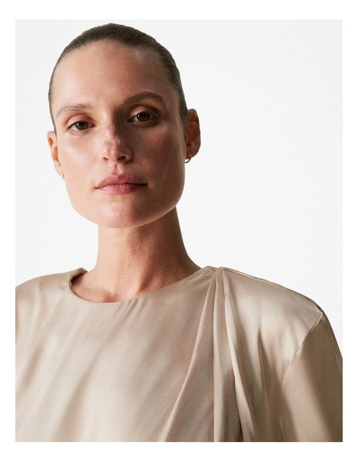Satin Draped Detail Top in Biscuit image 4