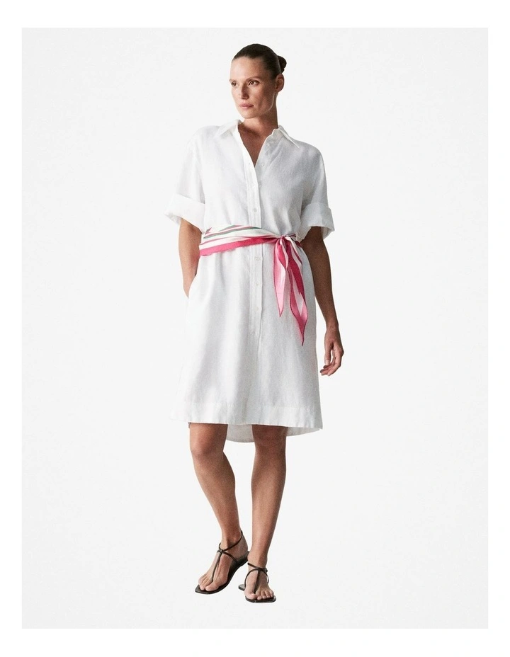 Linen Shift Dress in White image 2