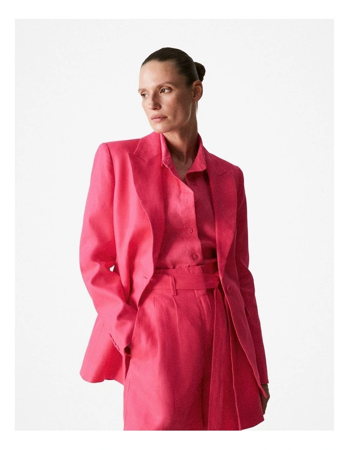 Linen Twill Single Breasted Blazer in Vivid Pink image 1