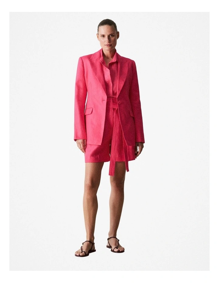 Linen Twill Single Breasted Blazer in Vivid Pink image 2