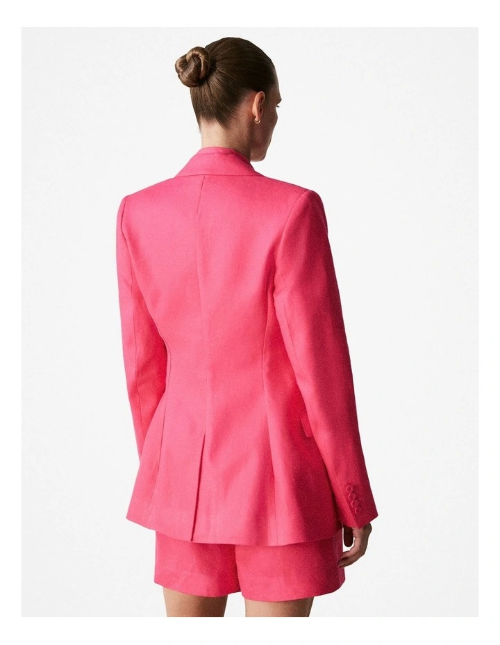 Linen Twill Single Breasted Blazer in Vivid Pink image 3
