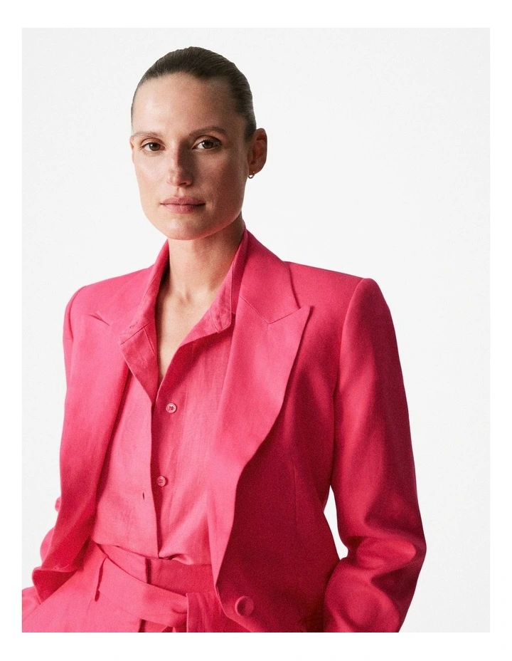 Linen Twill Single Breasted Blazer in Vivid Pink image 4