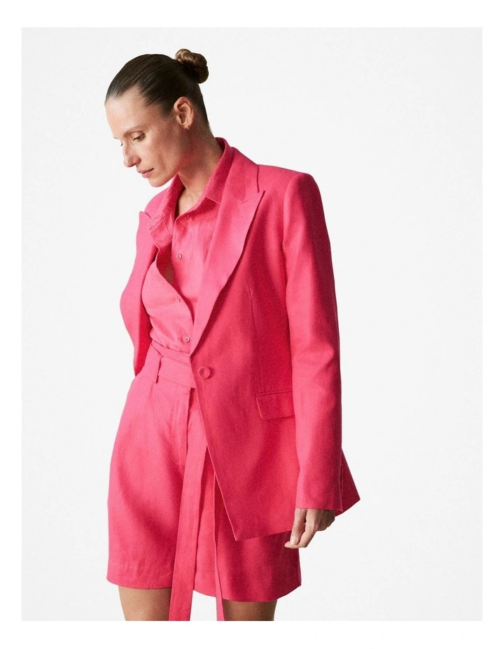 Linen Twill Single Breasted Blazer in Vivid Pink image 5