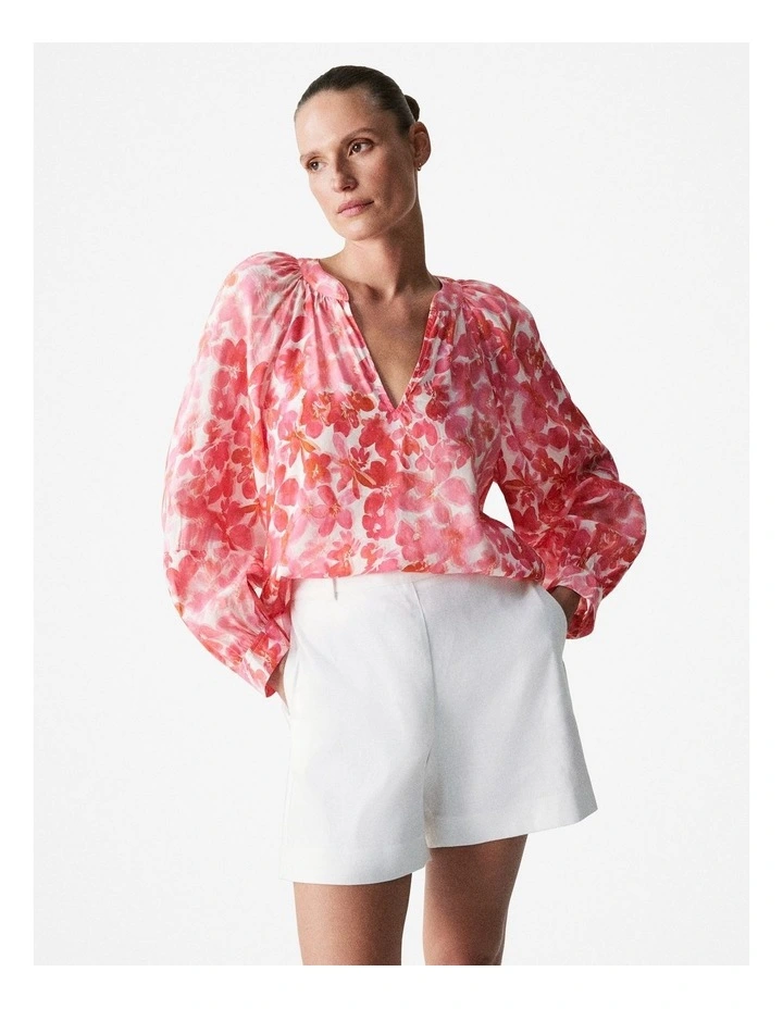 Floral Lantern Sleeve Blouse in Vivid Pink image 1