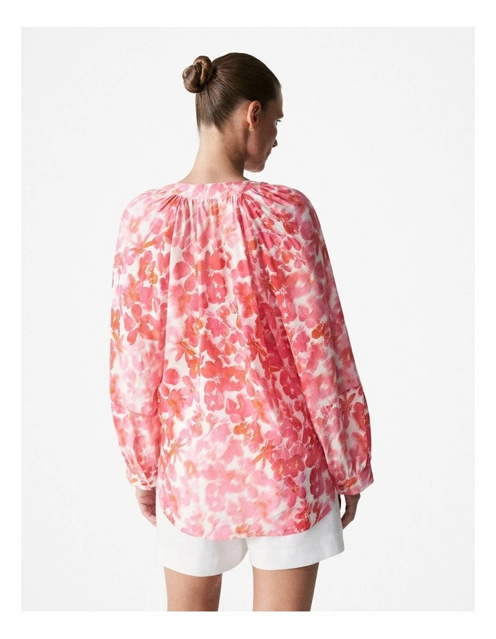 Floral Lantern Sleeve Blouse in Vivid Pink image 3
