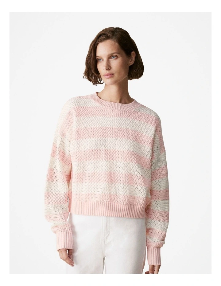 Mercerised Cotton Relaxed Stripe Knit Jumper in Light Pink image 1