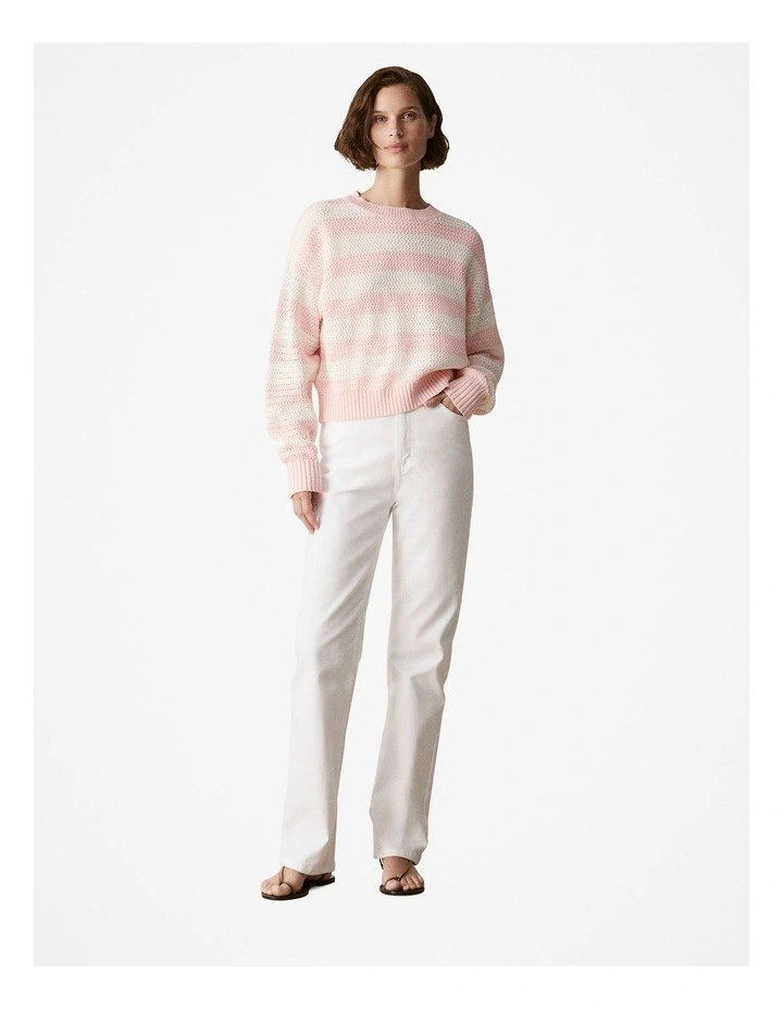 Mercerised Cotton Relaxed Stripe Knit Jumper in Light Pink image 2