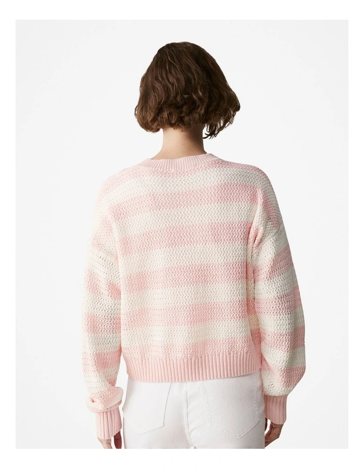 Mercerised Cotton Relaxed Stripe Knit Jumper in Light Pink image 4